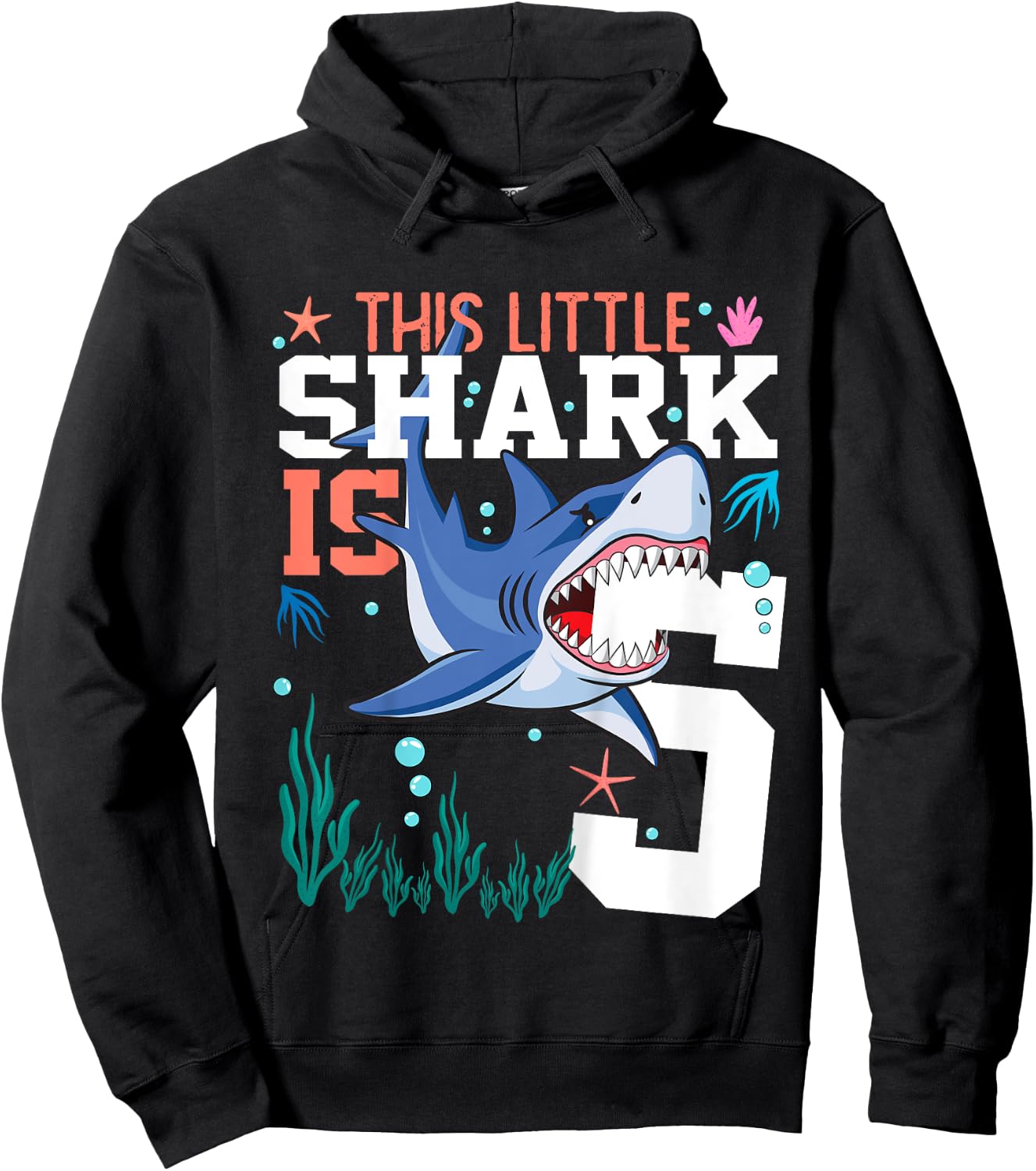 Turning 5 Year Old Birthday Gift Boy Shark 5th Bday Girl Hoodie - Hoodie | Black