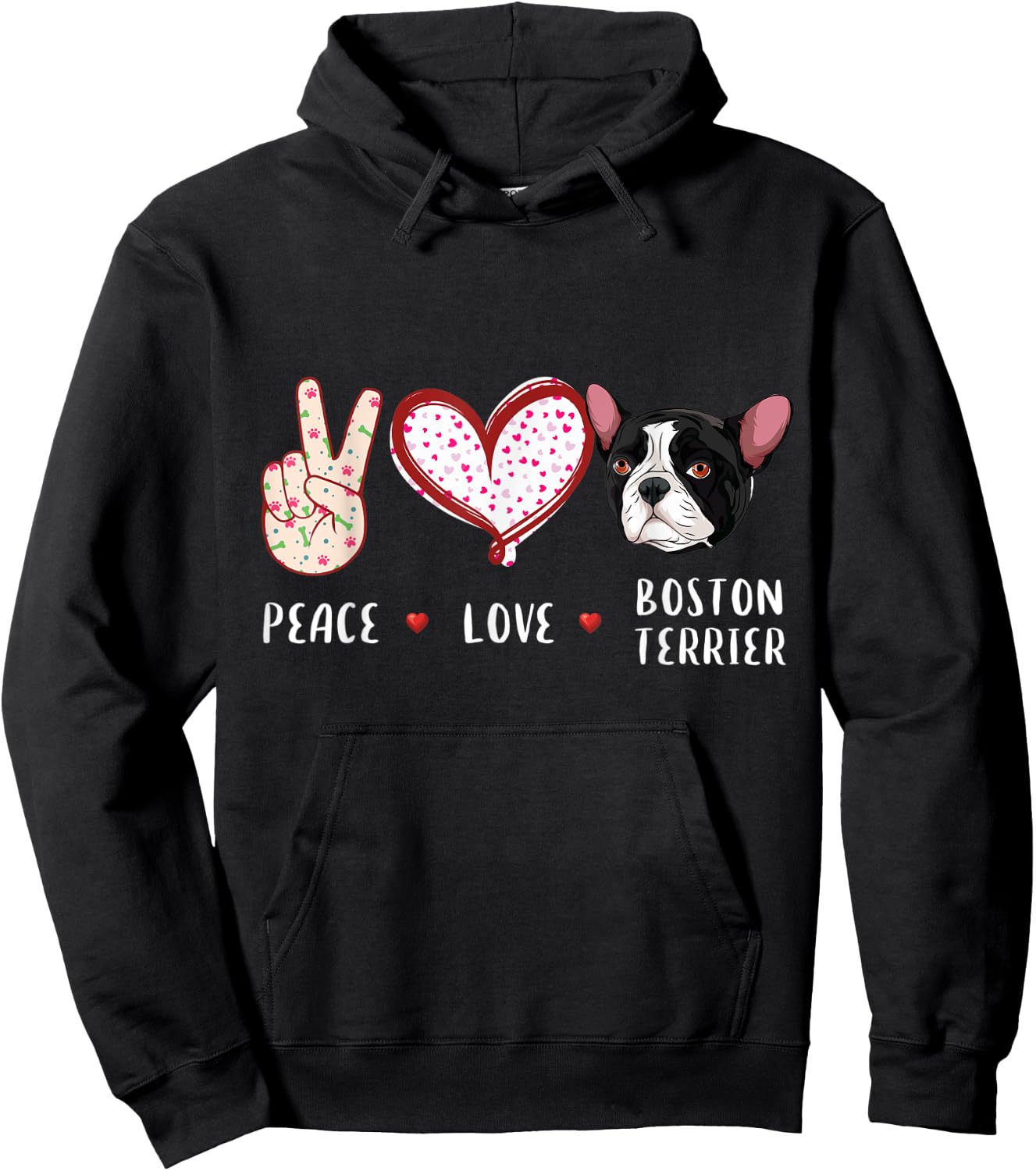 peace love Boston Terrier gift women kids Boston dog Hoodie - Hoodie | Black