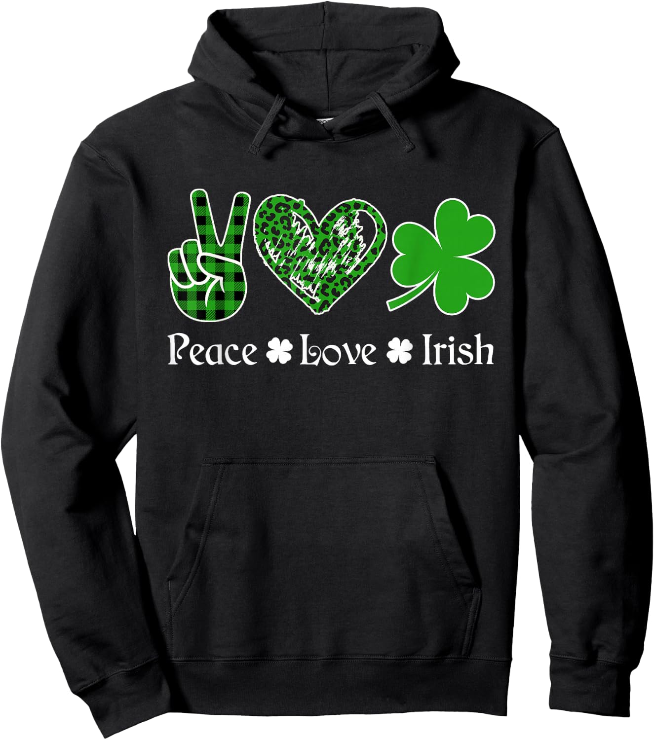 Peace Love Irish Shirt Peace Heart Shamrock St Patrick's Day Hoodie - Hoodie | Black