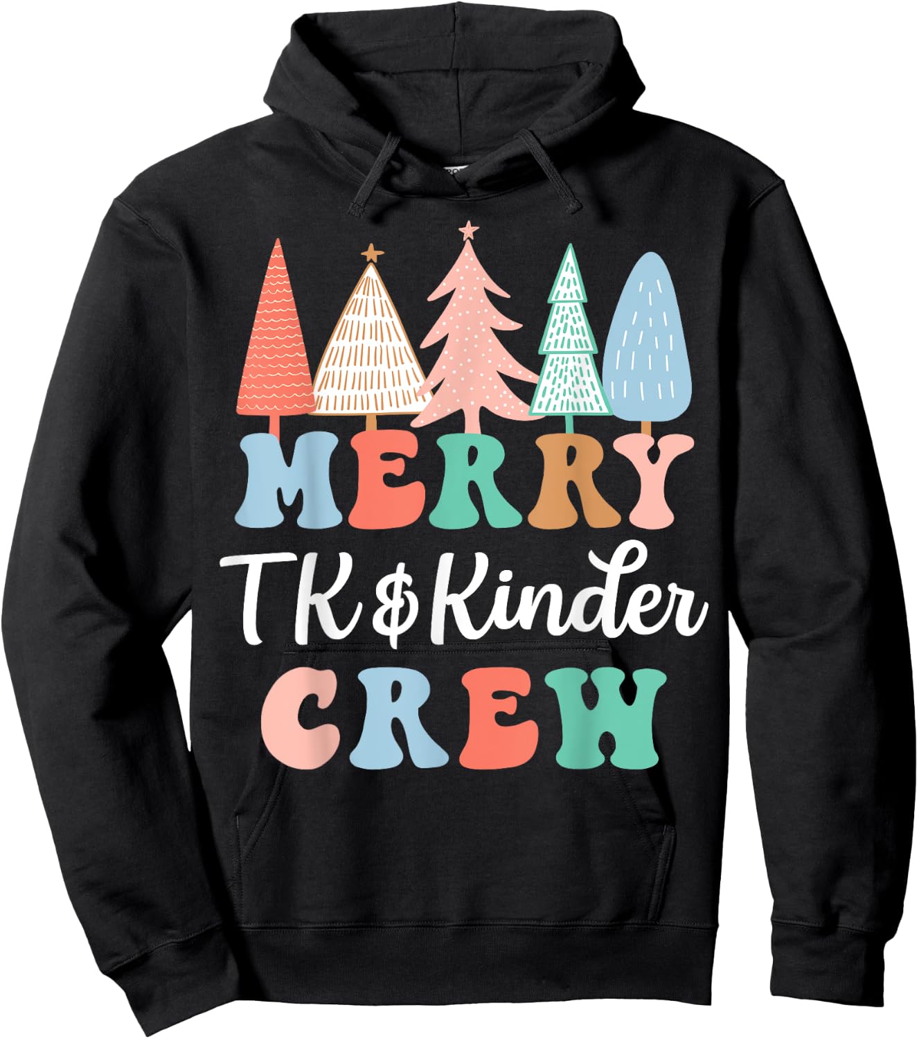 TK & Kinder Crew Merry Christmas Teacher - Black, Small, , Short Sleeve, Modern, Casual, Christmas, Winter, Kindergarten Teachers, Students, Kids Hoodie - Hoodie | Black