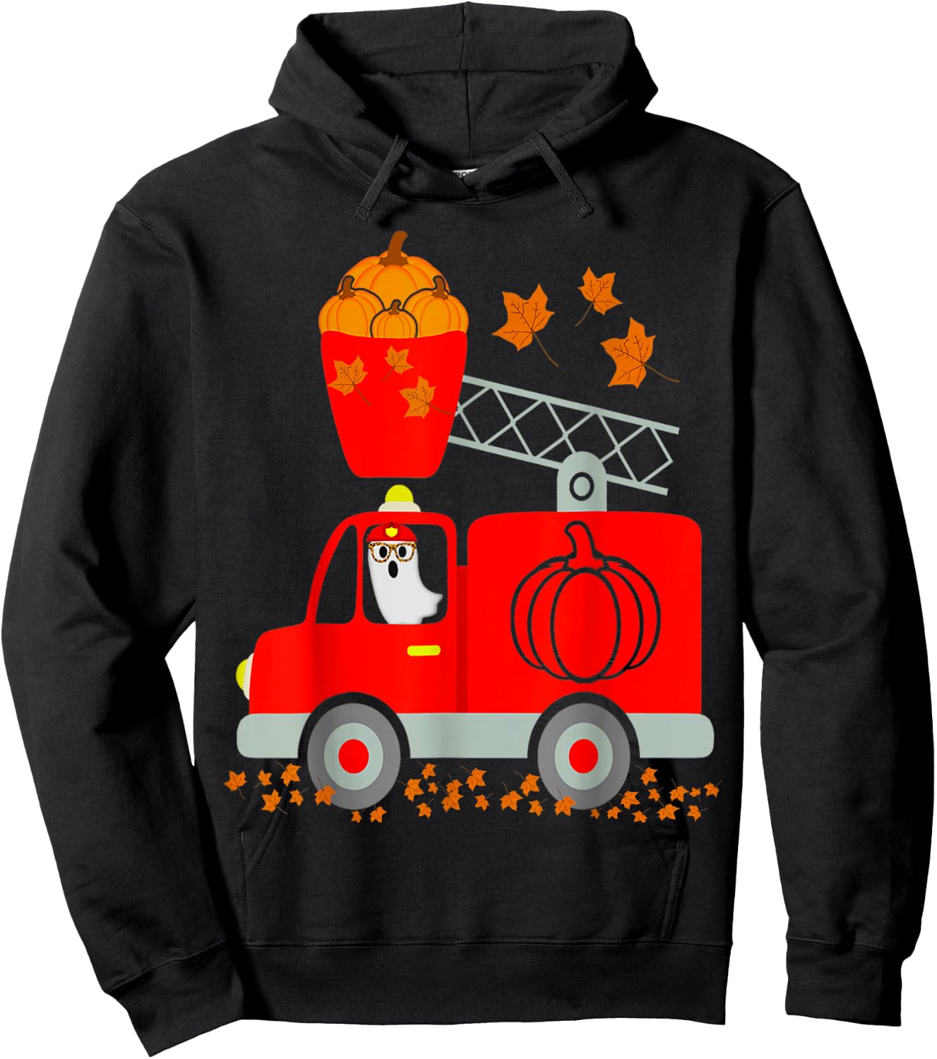 Funny Ghost Pumpkin Fire Truck Halloween For Son Kids Adult Hoodie - Hoodie | Black