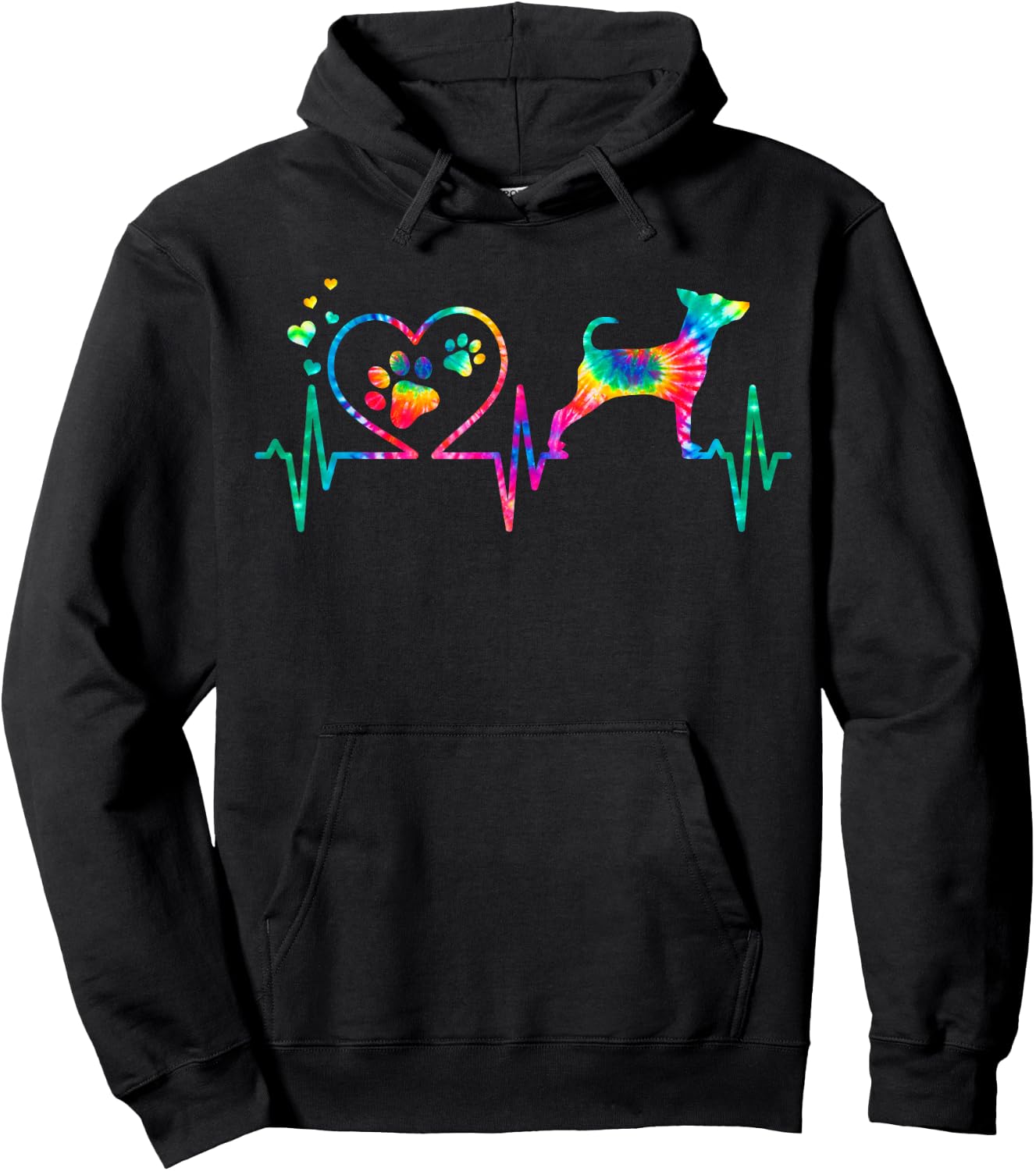 Min Pin Miniature Pinscher Mom Dad Heartbeat Tie Dye Gift Hoodie - Hoodie | Black