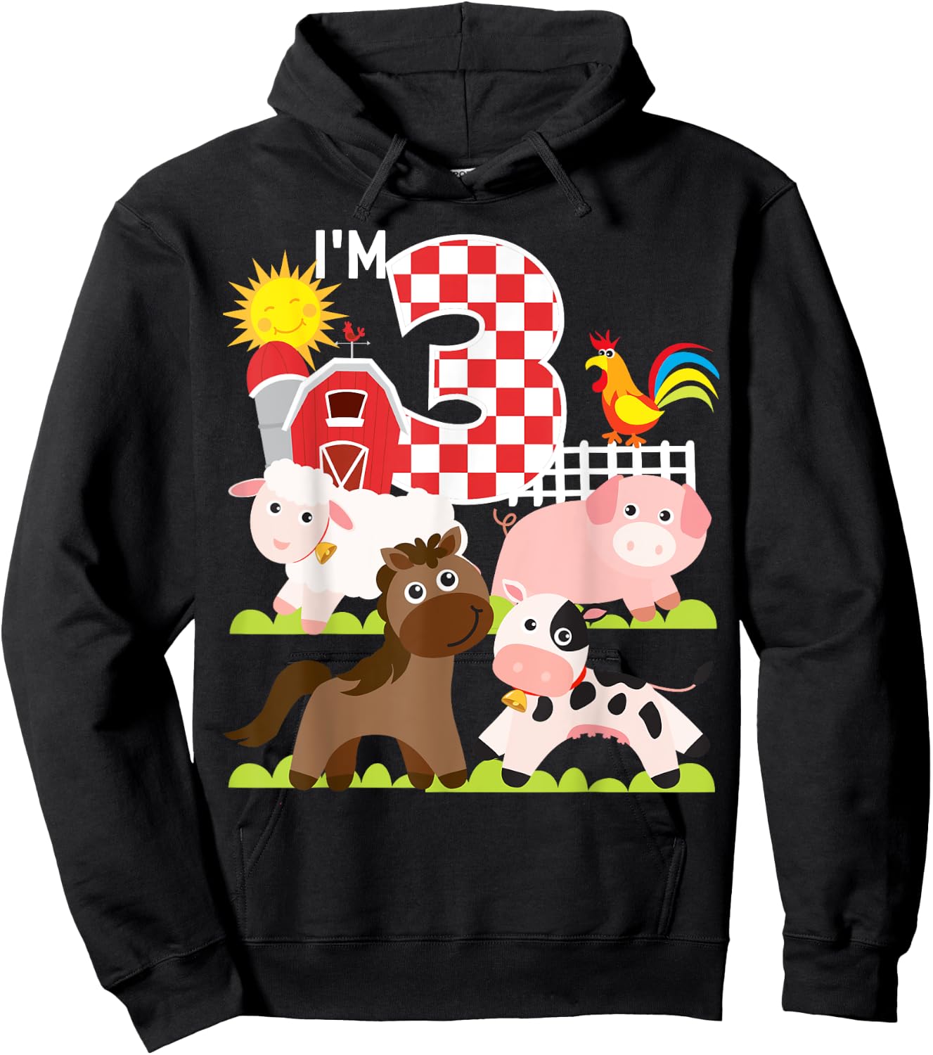 Farm Animals Barnyard 3rd Birthday I'm 3 Year Old Toddler Hoodie - Hoodie | Black