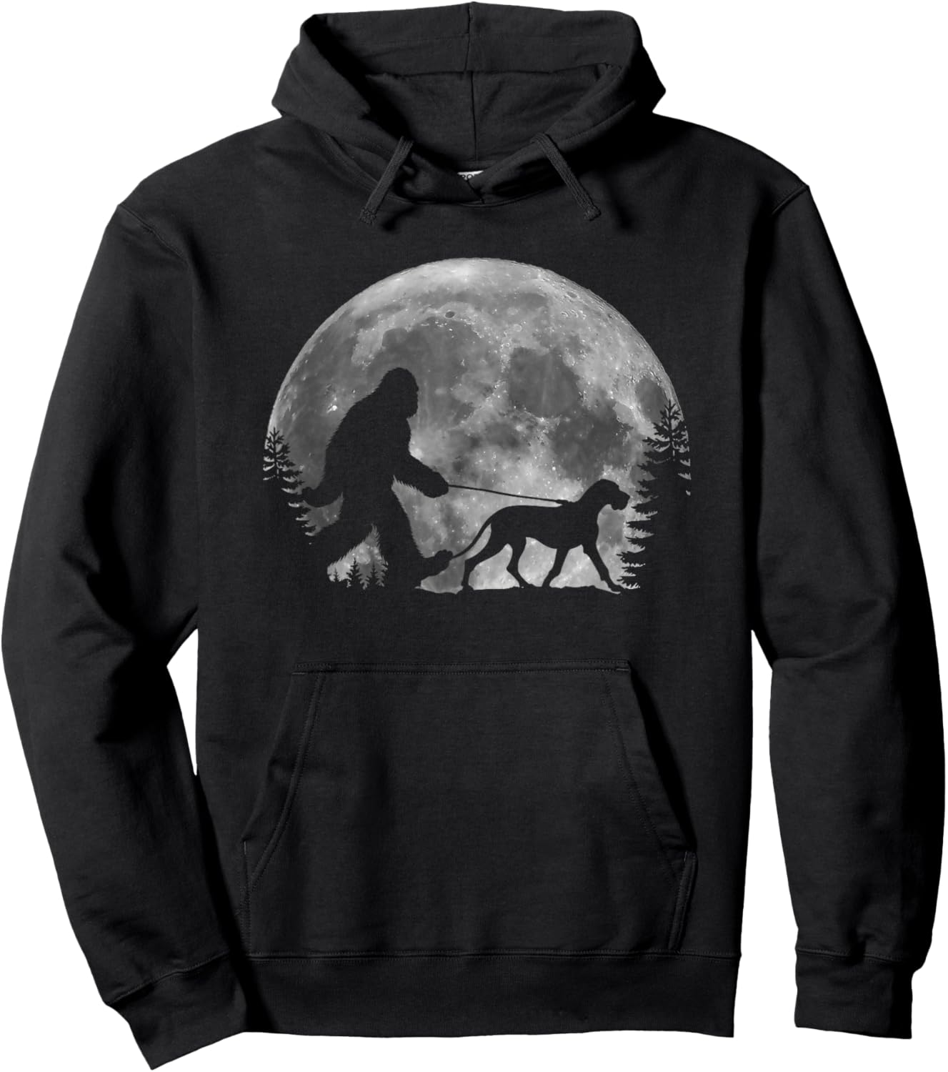 Bigfoot Walking a Dog Funny Great Dane Lovers Moon Halloween Men Women Kids Hoodie - Hoodie | Black