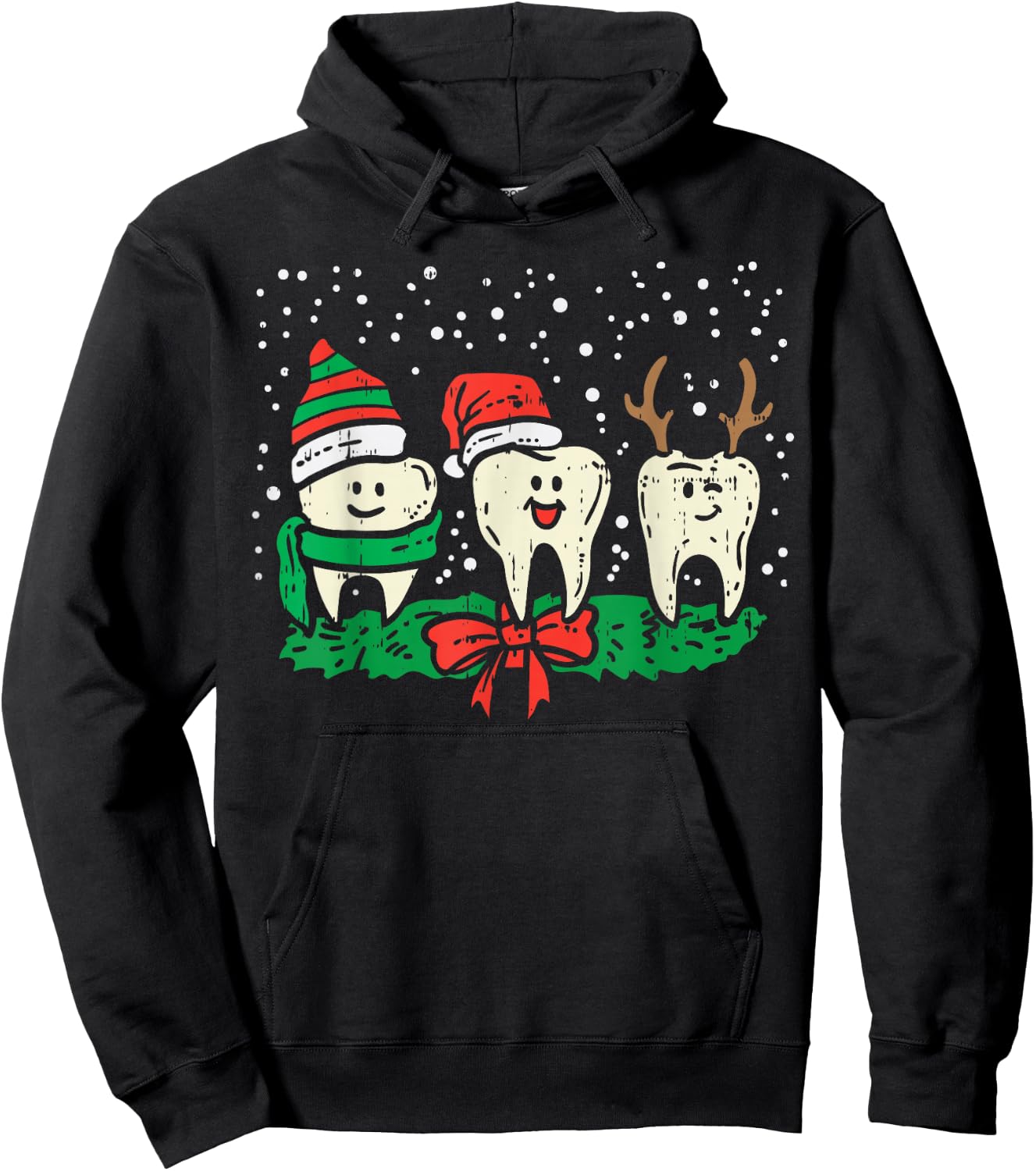 Dental Cute Christmas Teeth Reindeer Santa Snow Dentist Gift Hoodie - Hoodie | Black