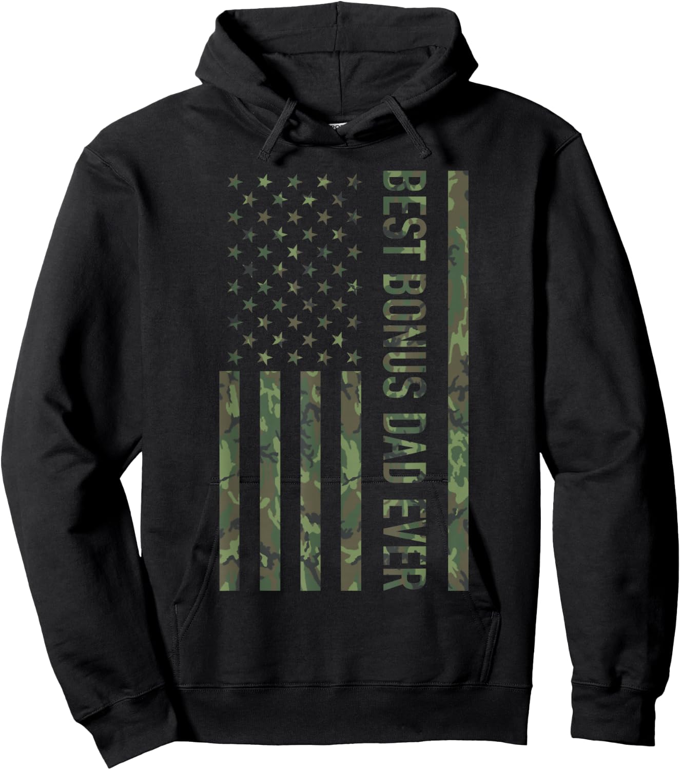 Best Bonus dad Ever US American Military Camouflage Flag Hoodie - Hoodie | Black
