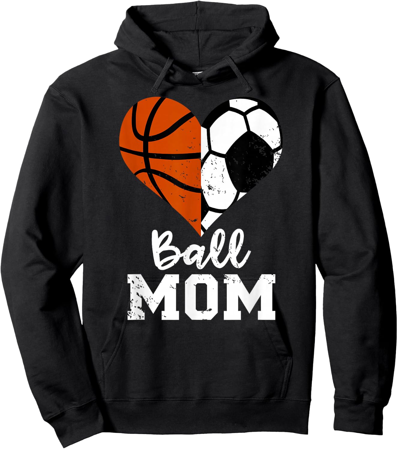 Ball Mom Heart Funny Soccer Basketball Mom Hoodie - Hoodie | Black
