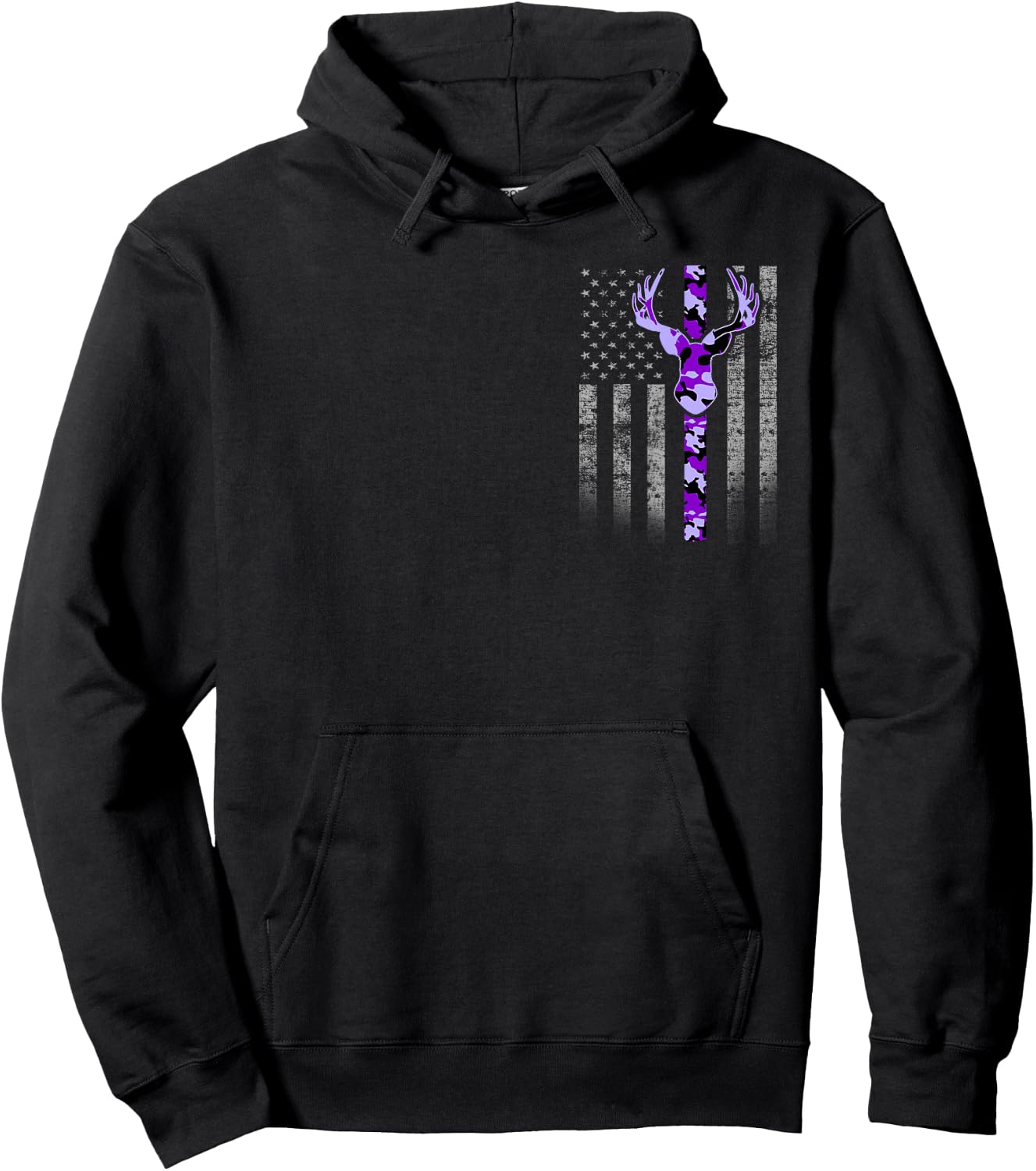Deer Hunting Purple Camouflage Flag with Camo Deer Antlers Hoodie - Hoodie | Black