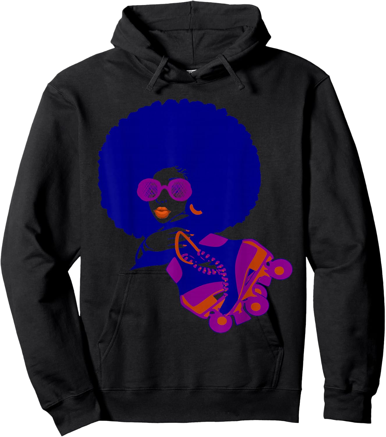 70's Afro Woman Roller Skates Teens and Women Hoodie - Hoodie | Black