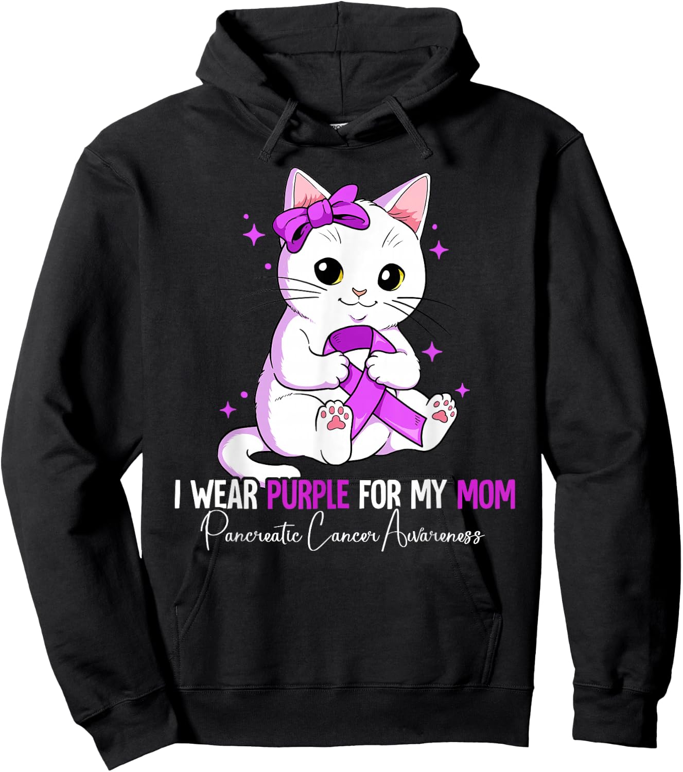 I Wear Purple For My Mom Pancreatic Cancer Awareness Hoodie - Hoodie | Black