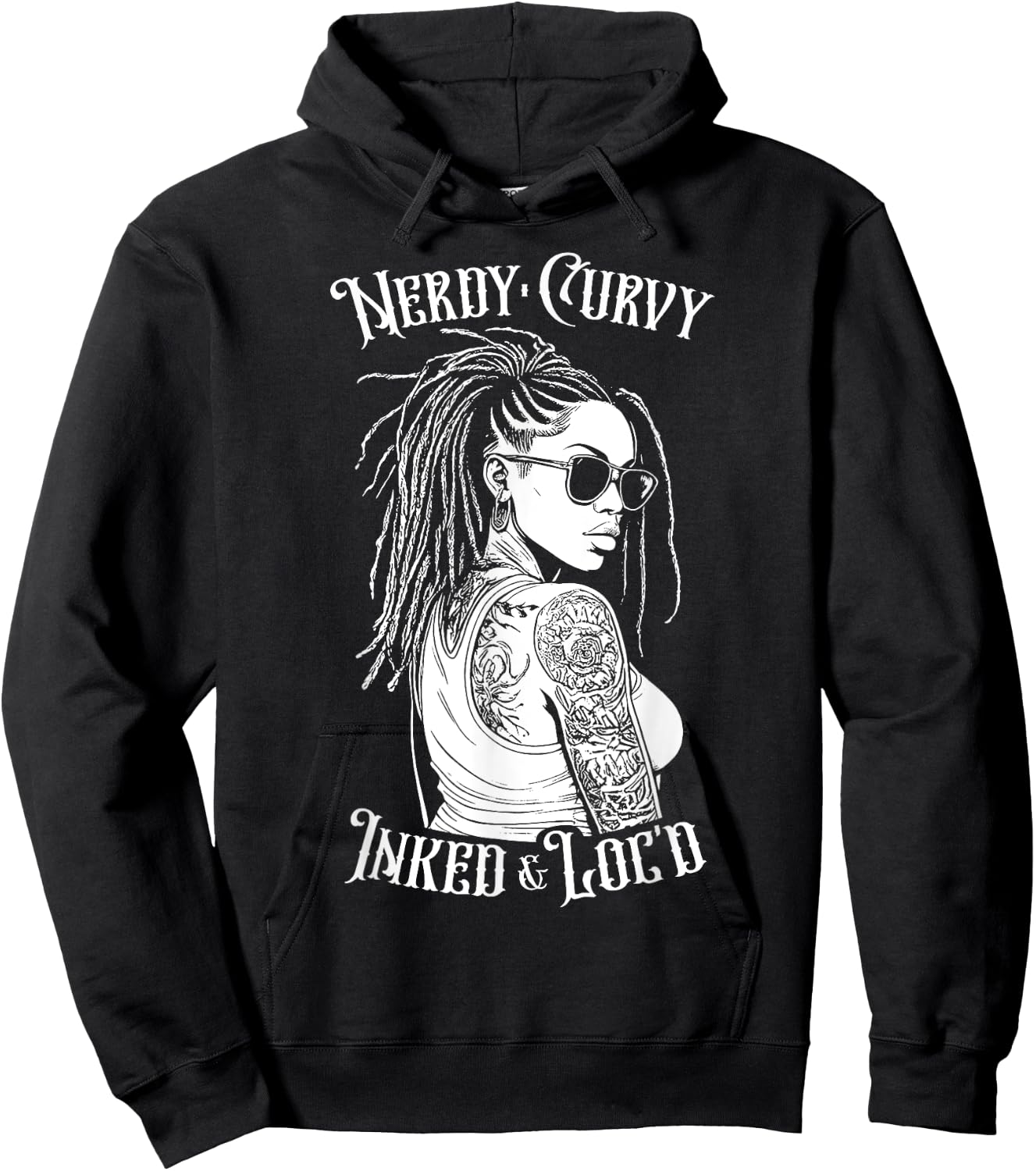 Black Girl Nerdy Curvy Inked And Loc’d Tattoo Woman Hoodie - Hoodie | Black