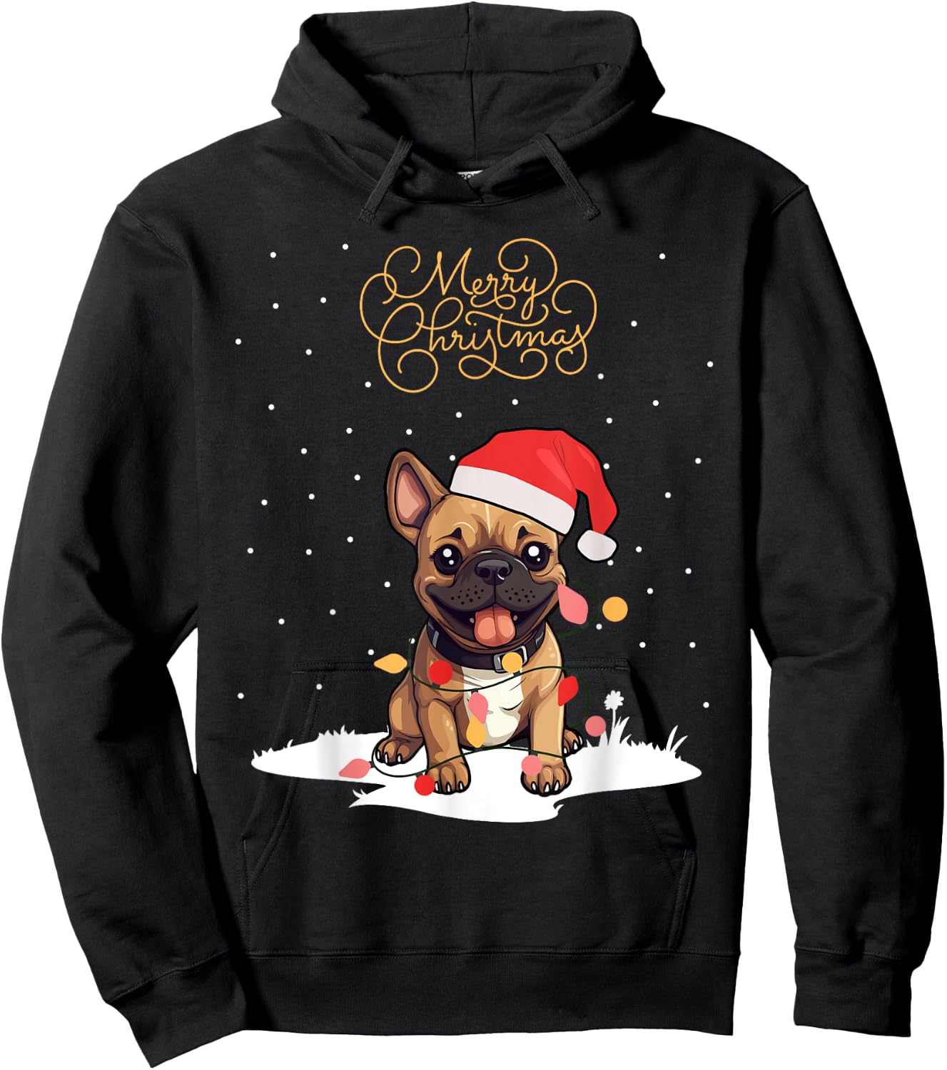 Santa Xmas Frenchie Merry Christmas French Bulldog Puppy Women Kids Hoodie - Hoodie | Black