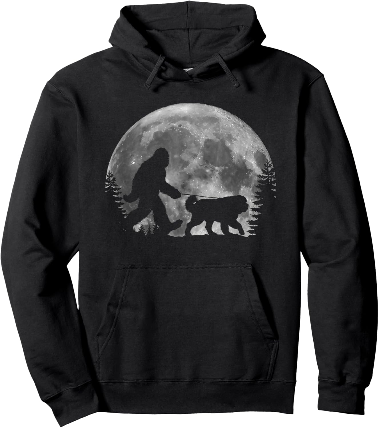 Bigfoot Walking a Dog Funny St. Bernard Lover Moon Halloween Women Kids Hoodie - Hoodie | Black