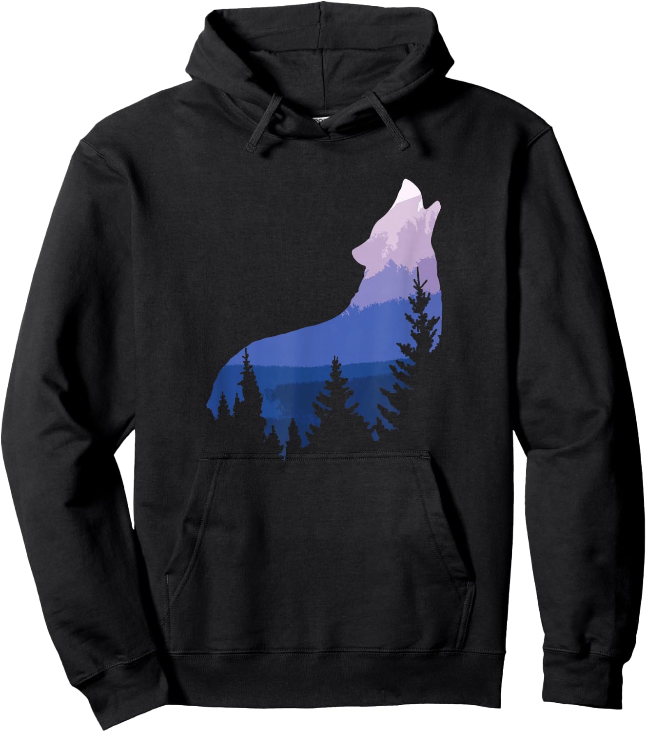 Wolf Silhouette Forest Mountain Hoodie - Hoodie | Black