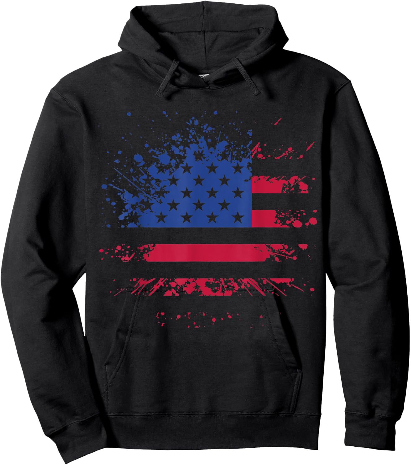 Abstract Patriotic American Flag Grunge Splatter Graphic Women Kids Men Hoodie - Hoodie | Black