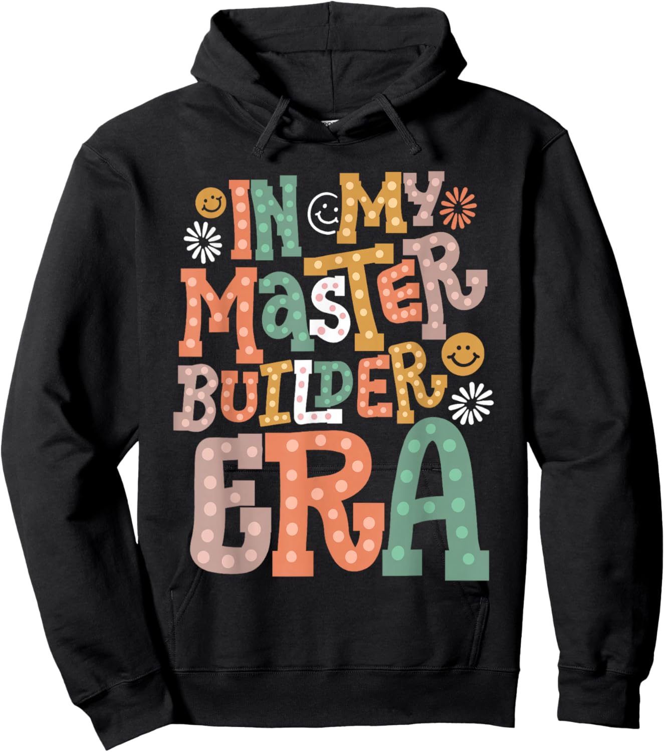 In My Master Builder Era Retro Groovy Building Blocks Kids Hoodie - Hoodie | Black