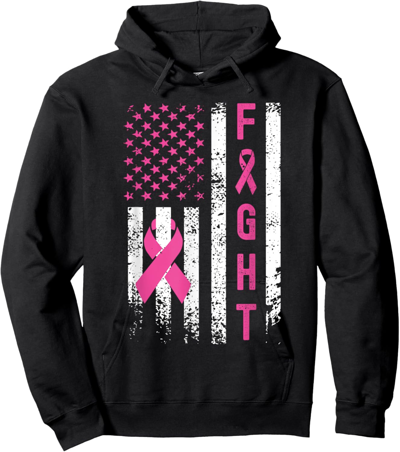 Fight Breast Survivor American Flag Breast Cancer Awareness Hoodie - Hoodie | Black