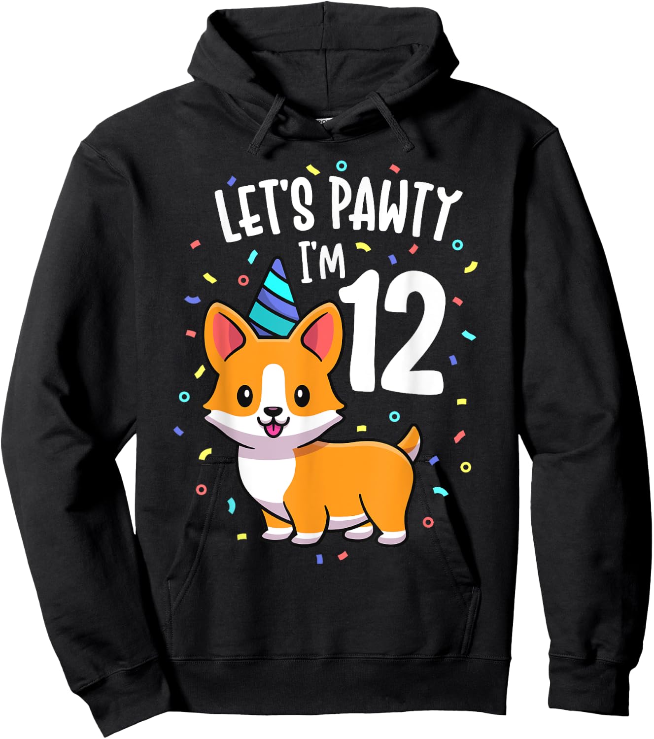 12 Years Old Corgi Dog Lover 12th Birthday Party Outfit Kid Hoodie - Hoodie | Black