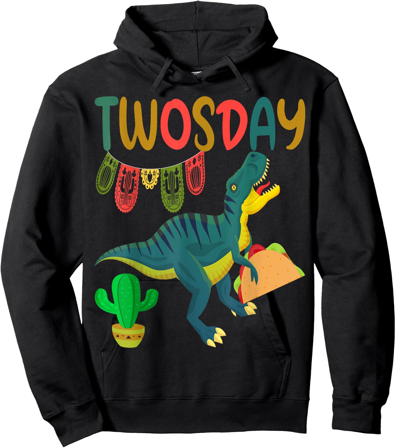Taco Twosday Toddler Dinosaur 2nd Birthday Cinco De Mayo Hoodie - Hoodie | Black