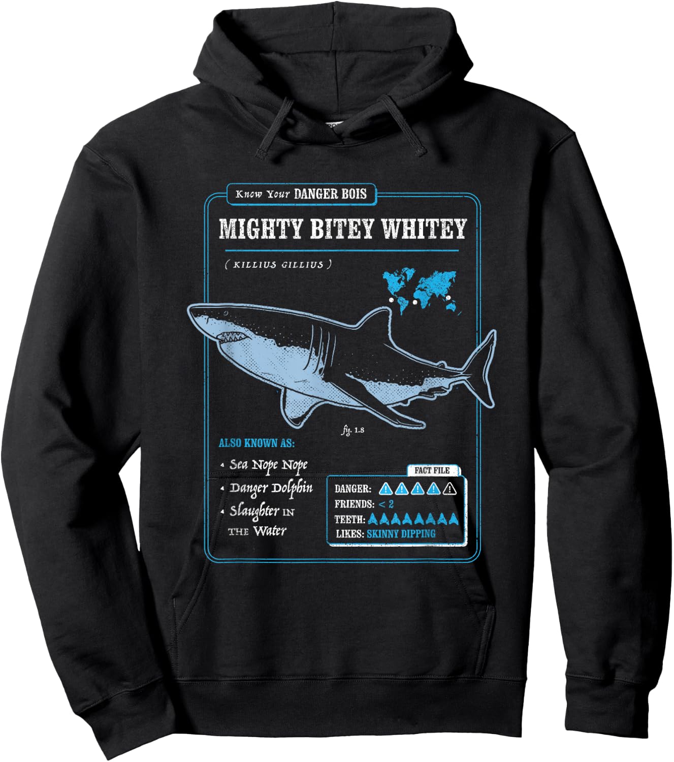 Know Your Mighty Bitey Whitey (AKA Great White Shark) Hoodie - Hoodie | Black