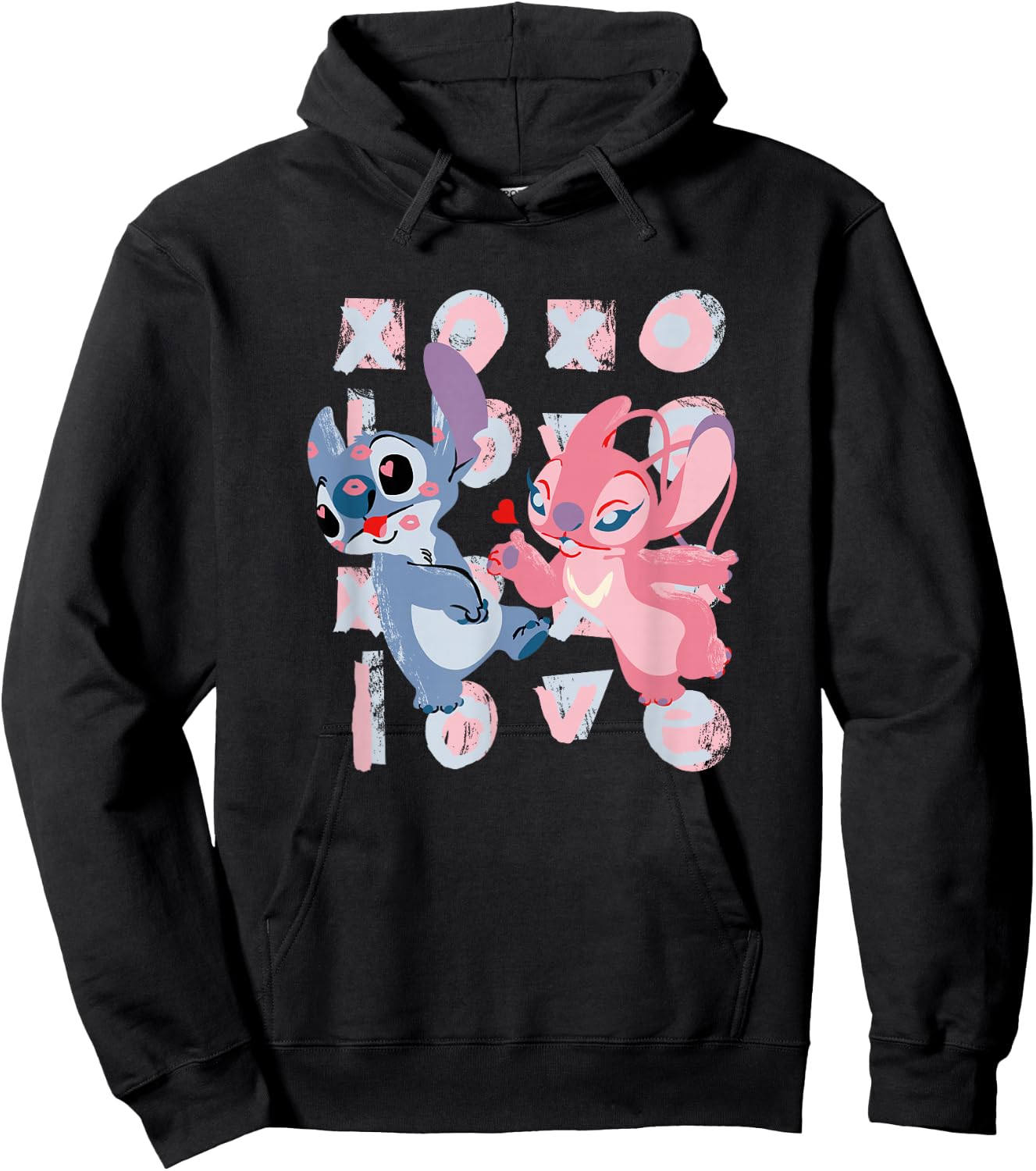 Disney Lilo & Stitch Valentine's Day XOXO Stitch & Angel Hoodie - Hoodie | Black