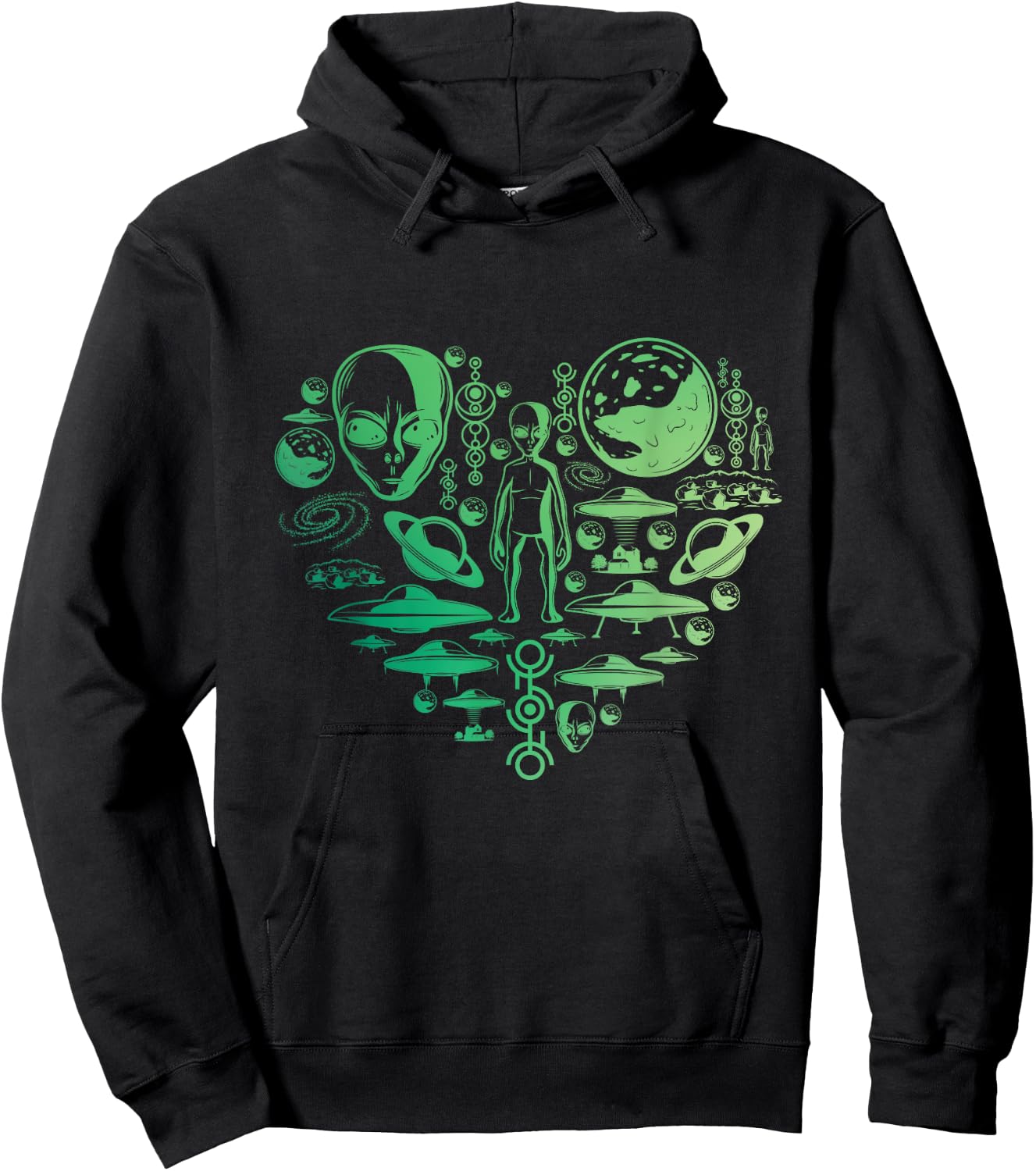 Aliens UFO Enthusiast lovers heart men women kids Abduction Hoodie - Hoodie | Black