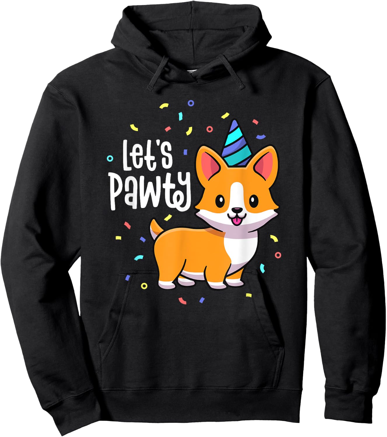 Lets Pawty Birthday Corgi Outfit Kid Dog Themed Party Hoodie - Hoodie | Black
