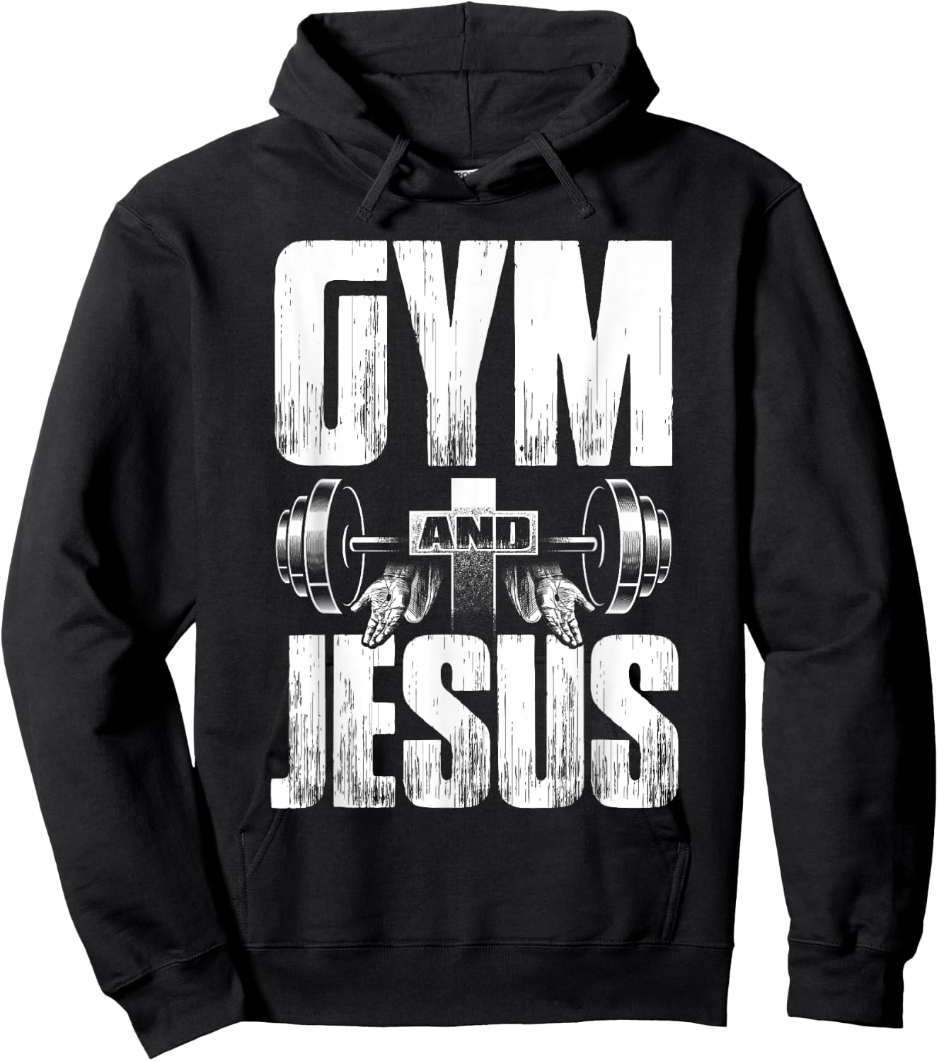 Fitness Fanatic By Pemissa Religious Workout Gym Jesus Barbell Lifting Weights Black Modern Letter Print Hoodie - Hoodie | Black