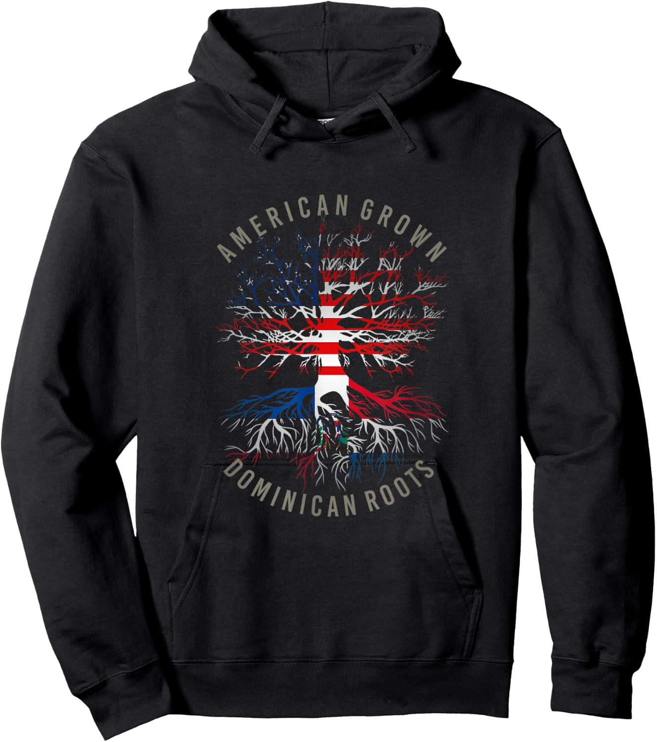 American Grown Dominican Roots USA Republic Flag Heritage Hoodie - Hoodie | Black