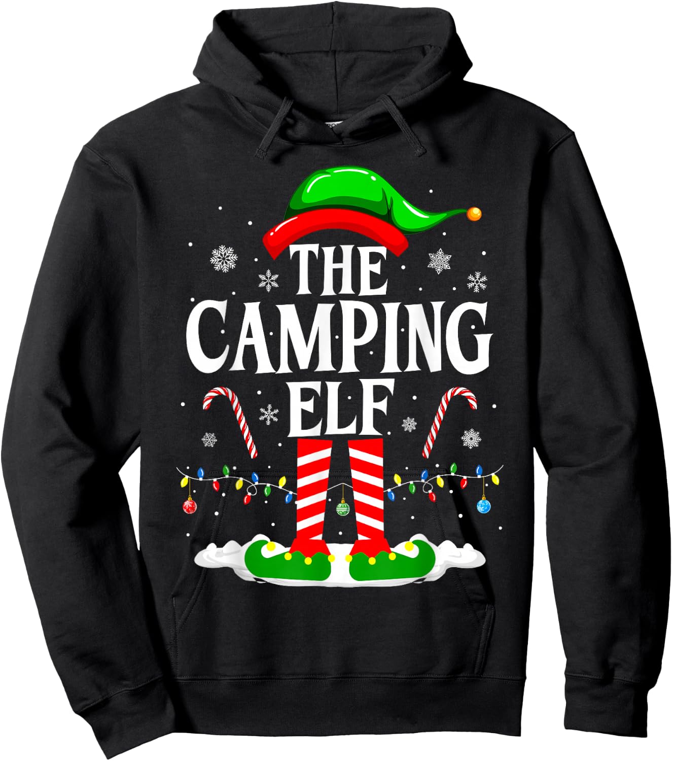 The Camping Elf Xmas Funny Matching Family Group Christmas Hoodie - Hoodie | Black