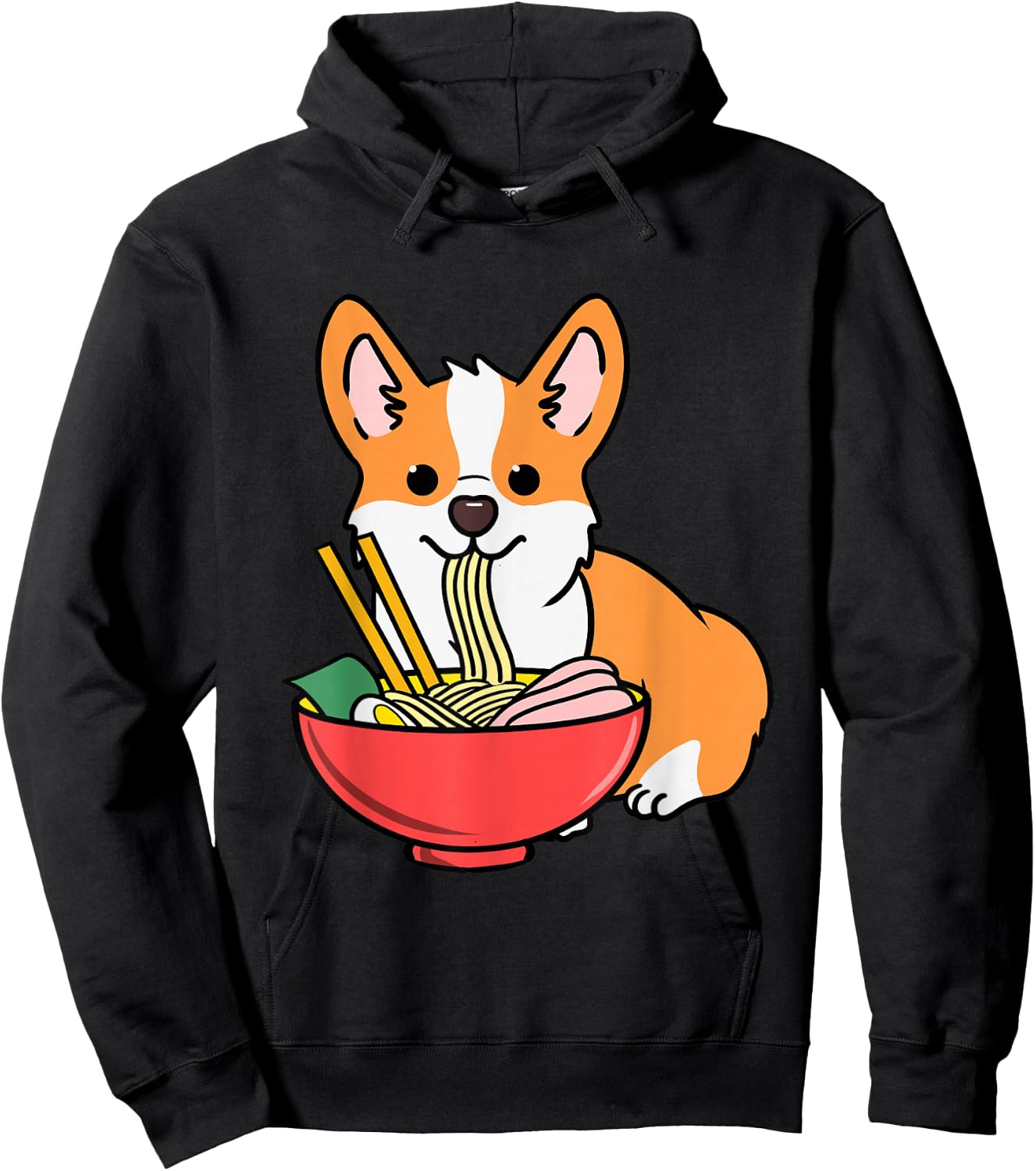 Corgi Eating Ramen Hoodie - Hoodie | Black