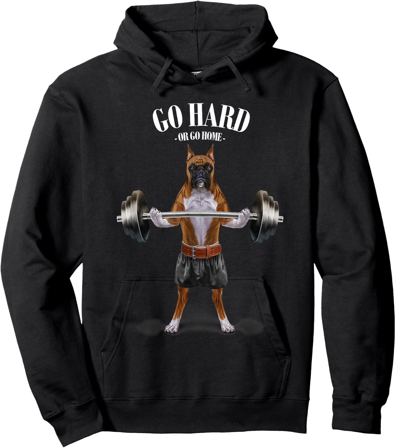 Boxer Dog Weightlifting in Fitness Gym Women Kids Hoodie - Hoodie | Black