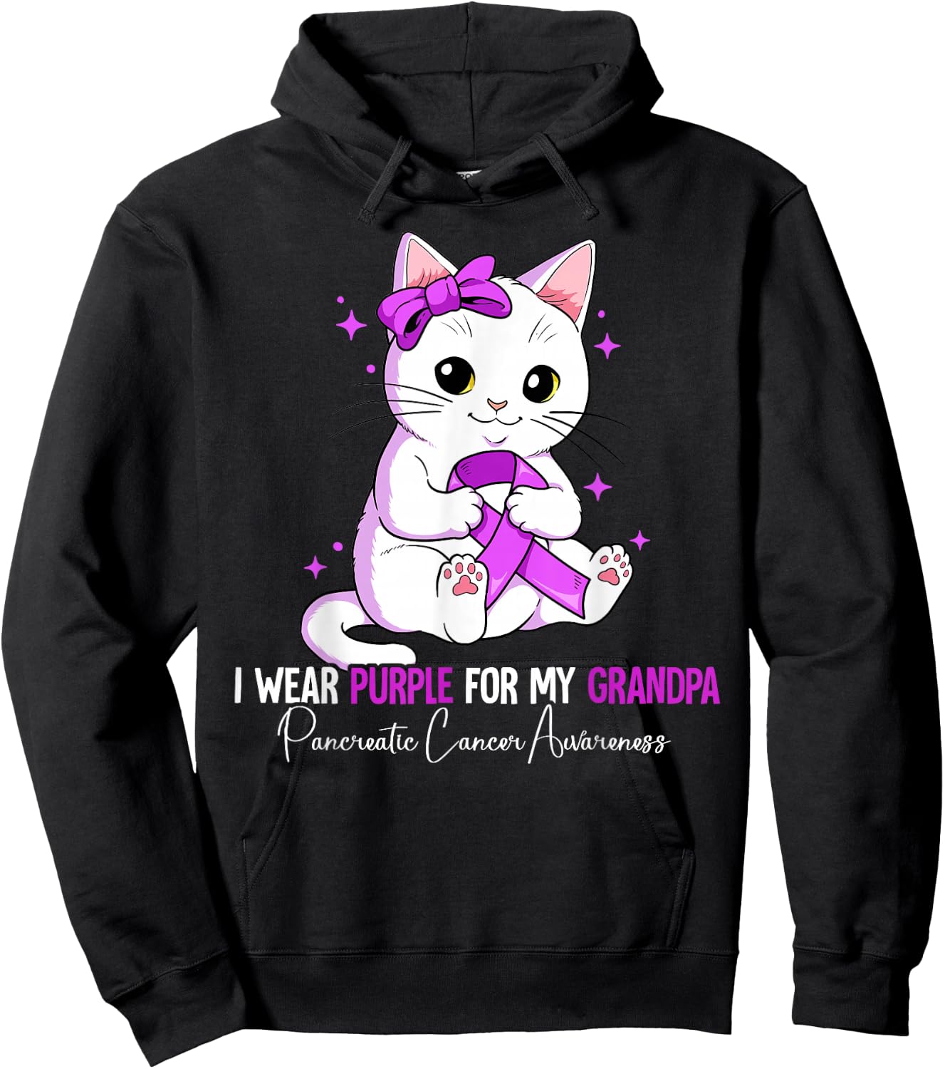I Wear Purple For My Grandpa Pancreatic Cancer Awareness Hoodie - Hoodie | Black