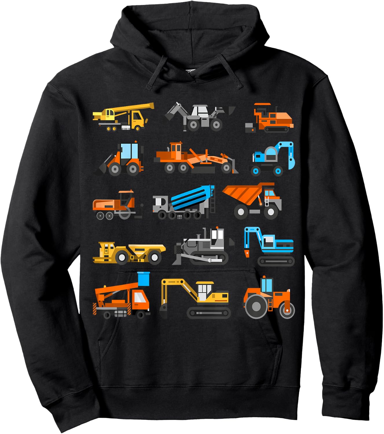 Kids Cute Construction Vehicles Excavator Boys Toddlers Hoodie - Hoodie | Black