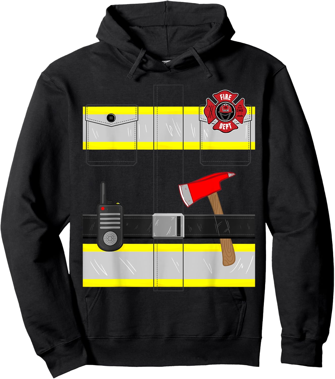 Kids Fireman Costume Gift Firefighter Costume Halloween Hoodie - Hoodie | Black