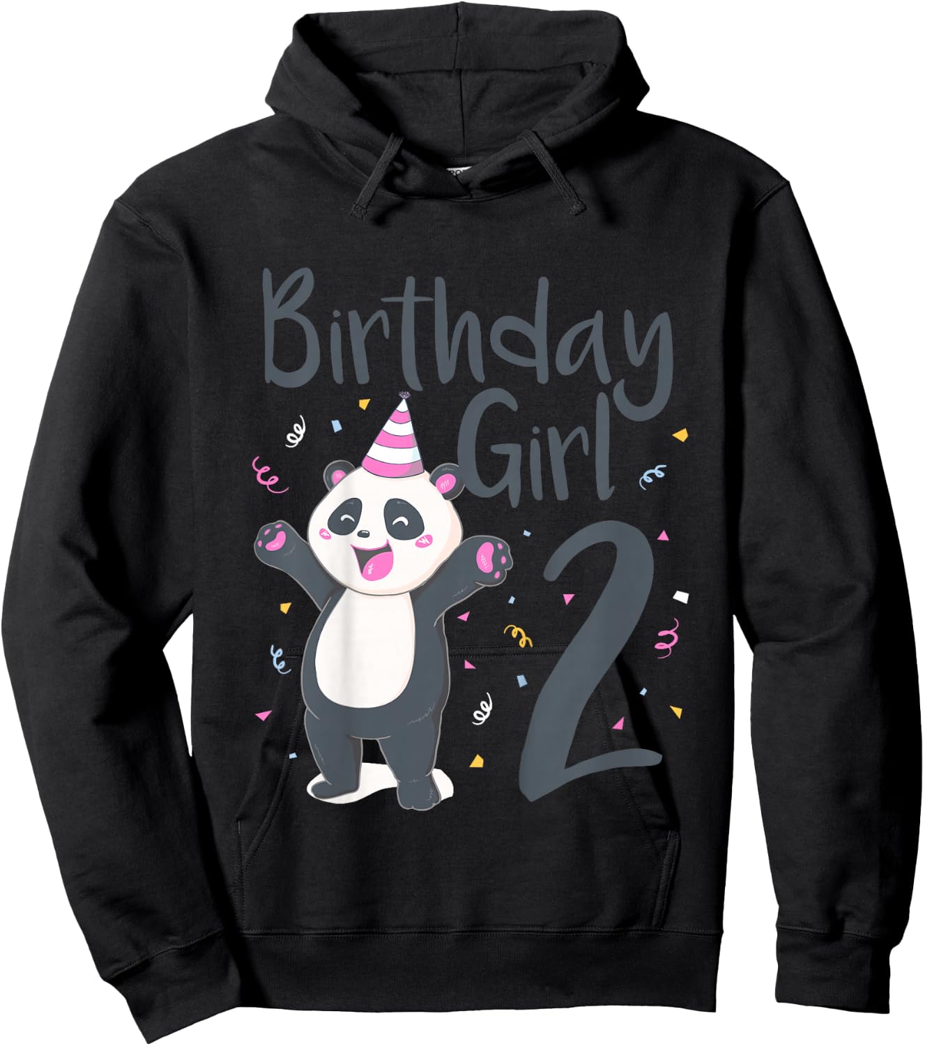 Kids 2 Year Old Panda Birthday Girl Cute Girls 2nd Party Gift Hoodie - Hoodie | Black