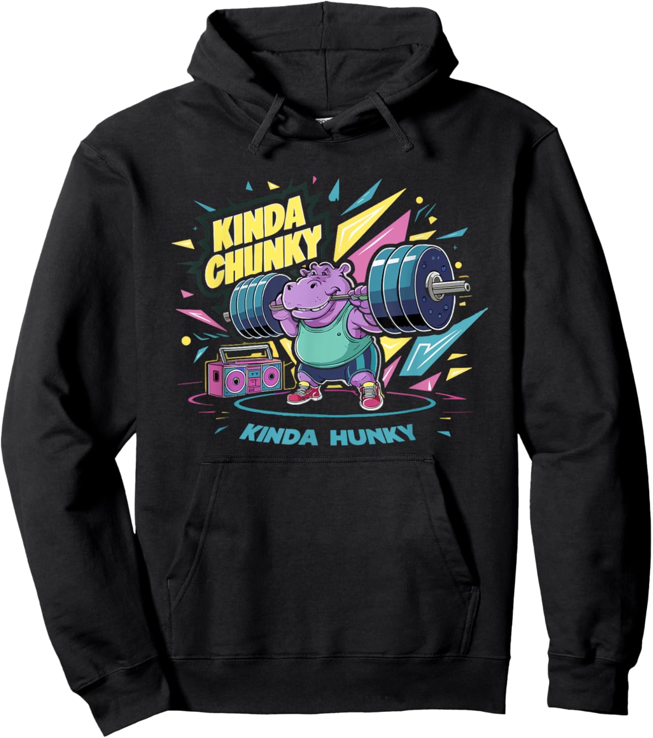 Motivational Bodybuilding & Weightlifting Apparel Kinda Chunky Kinda Hunky Bodybuilding Gym Weightlifter Funny Men's Adult Black Cotton Polyester Hoodie - Hoodie | Black
