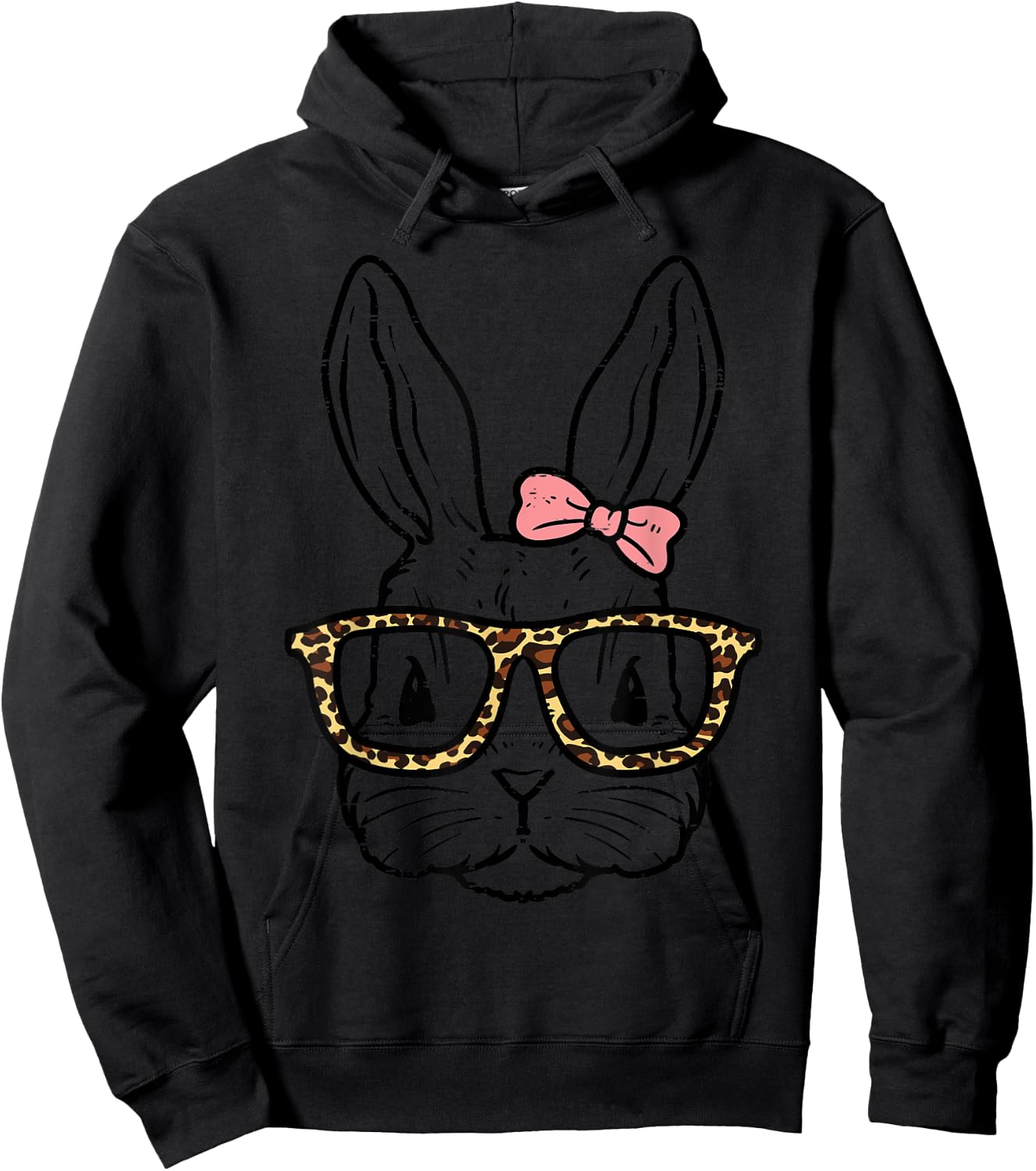 Rabbit Bunny Wearing Leopard Glasses Cute Easter Girls Women Hoodie - Hoodie | Black