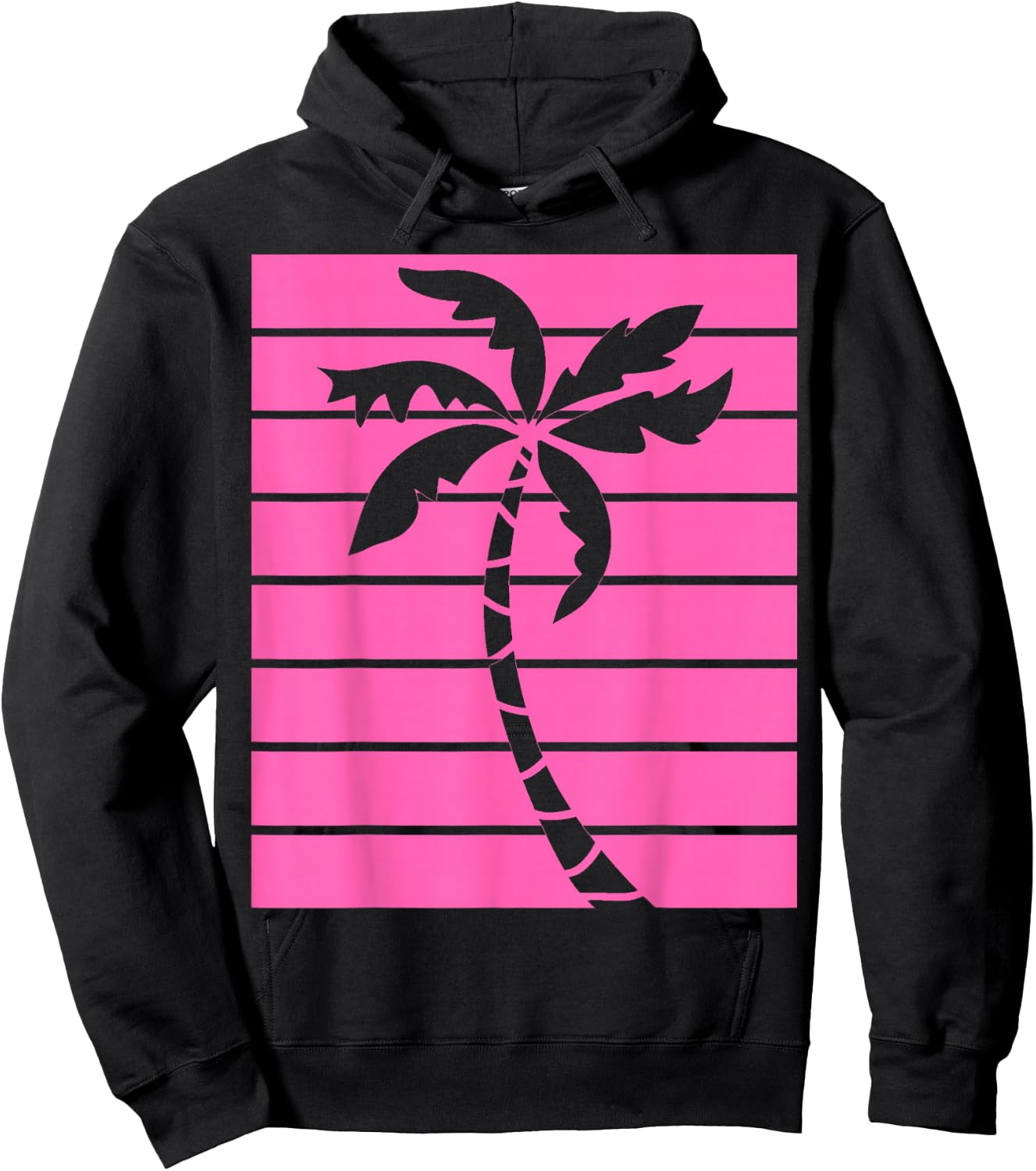 Vintage Retro Hot Pink Palm Tree Summer Beaches Lover Gift Hoodie - Hoodie | Black