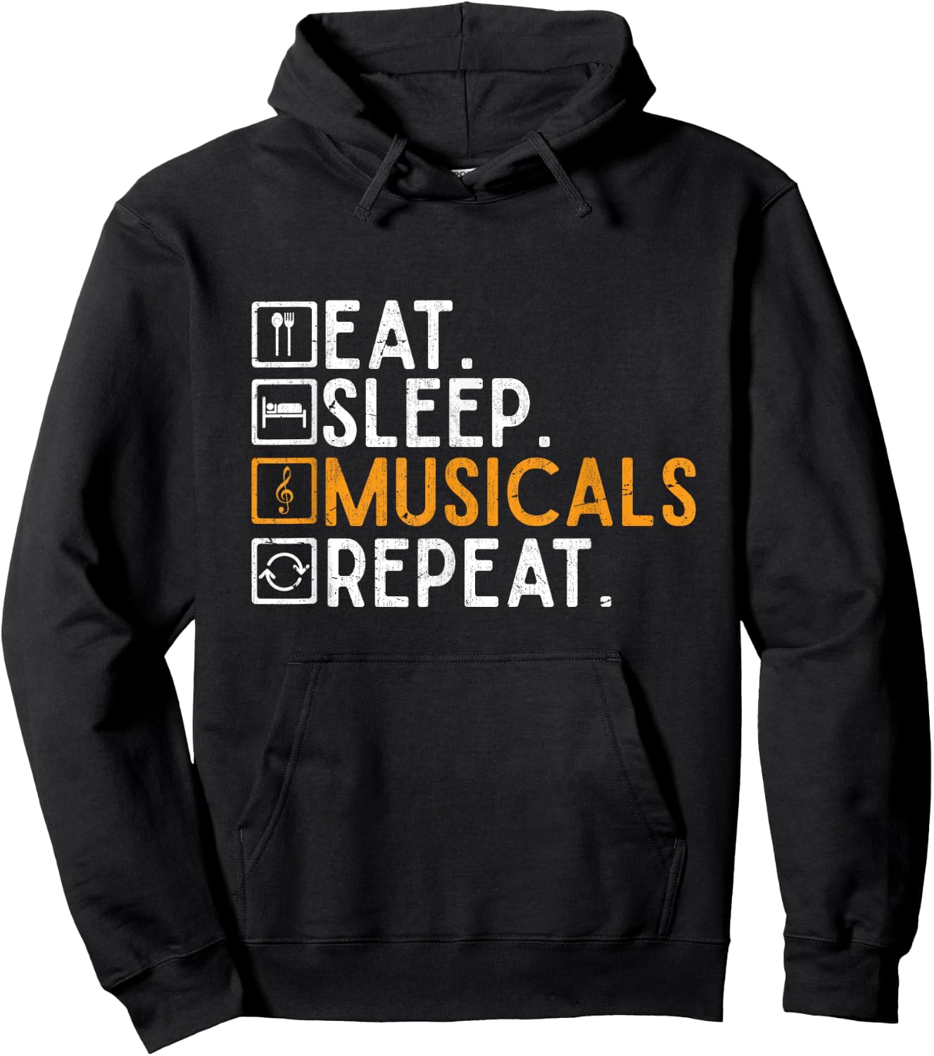 Broadway Theater Gift Eat Sleep Musicals Repeat Musical Hoodie - Hoodie | Black