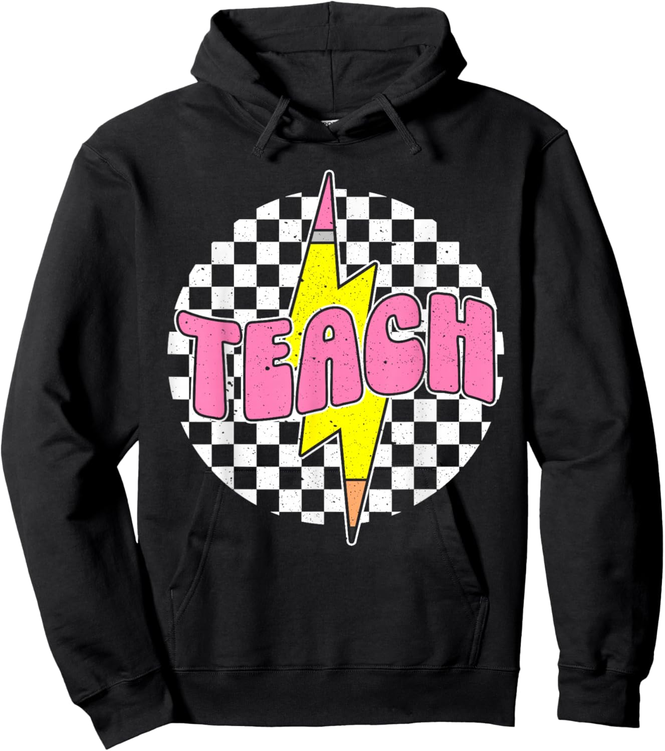 Checkered Teach Pencil Lightning Bolt Back To School Hoodie - Hoodie | Black
