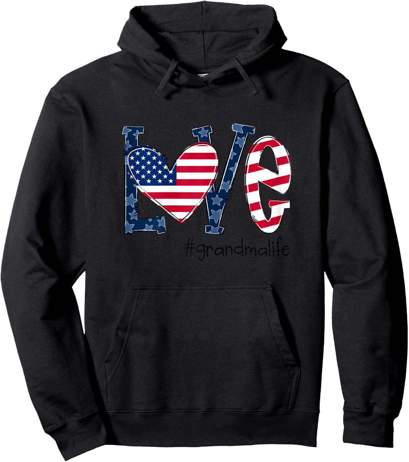 Love Grandma Life American Flag Shirt 4th Of July Hoodie - Hoodie | Black