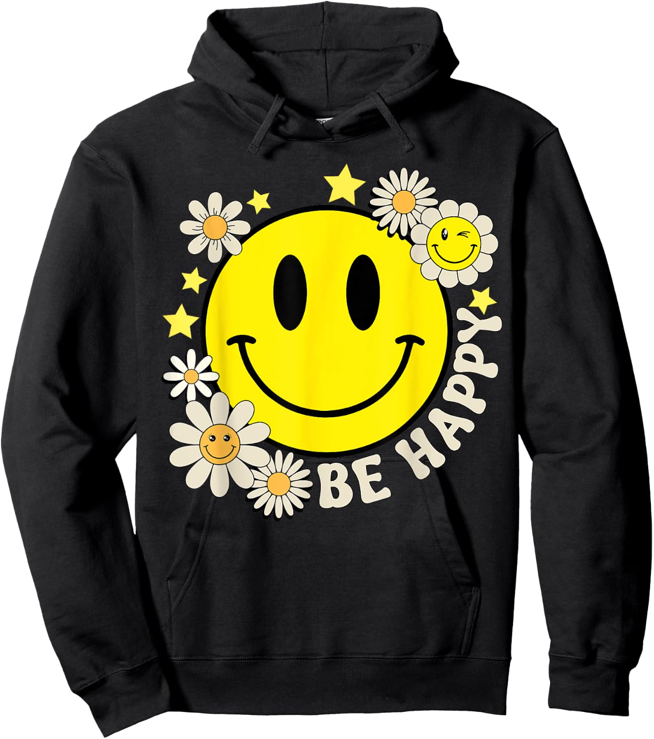 Cute Smile Face Flower Happy Face Flowers Heart Kids Girls Hoodie - Hoodie | Black