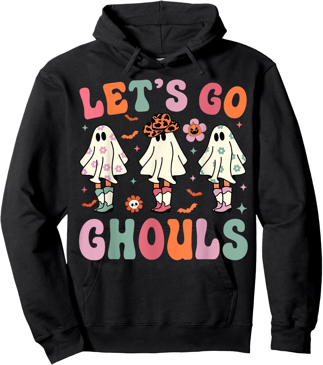 Let's Go Ghouls Ghost Cowgirls Groovy Halloween Party Hoodie - Hoodie | Black