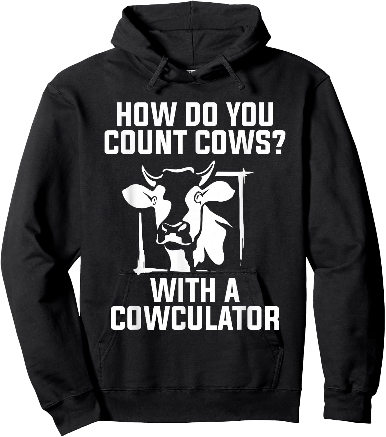 Funny Cow Design Cowculator Play on Words Farming Pun Nerd Hoodie - Hoodie | Black