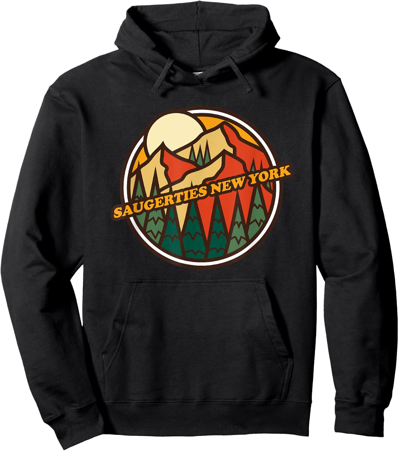 Vintage Saugerties, New York Mountain Hiking Souvenir Print Hoodie - Hoodie | Black