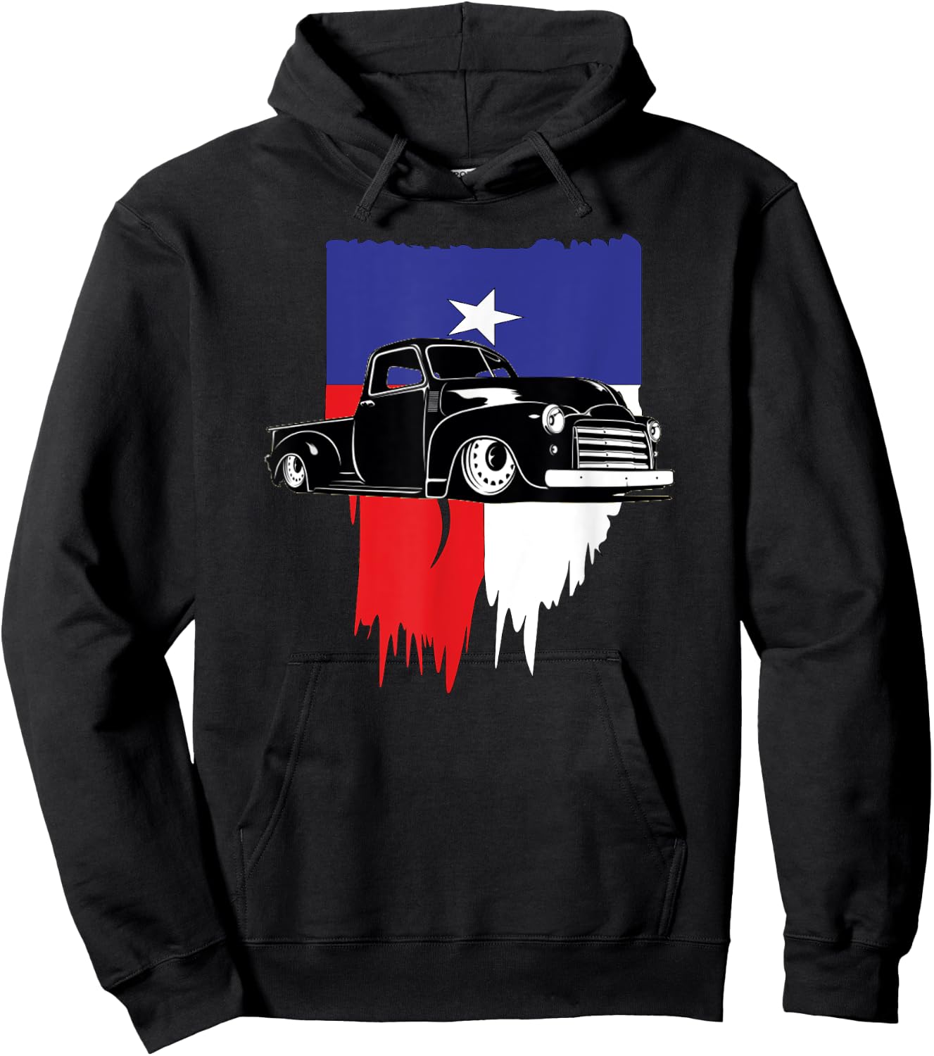 Vintage Hot Rod Truck American Flag. Texas Lowrider Hoodie - Hoodie | Black