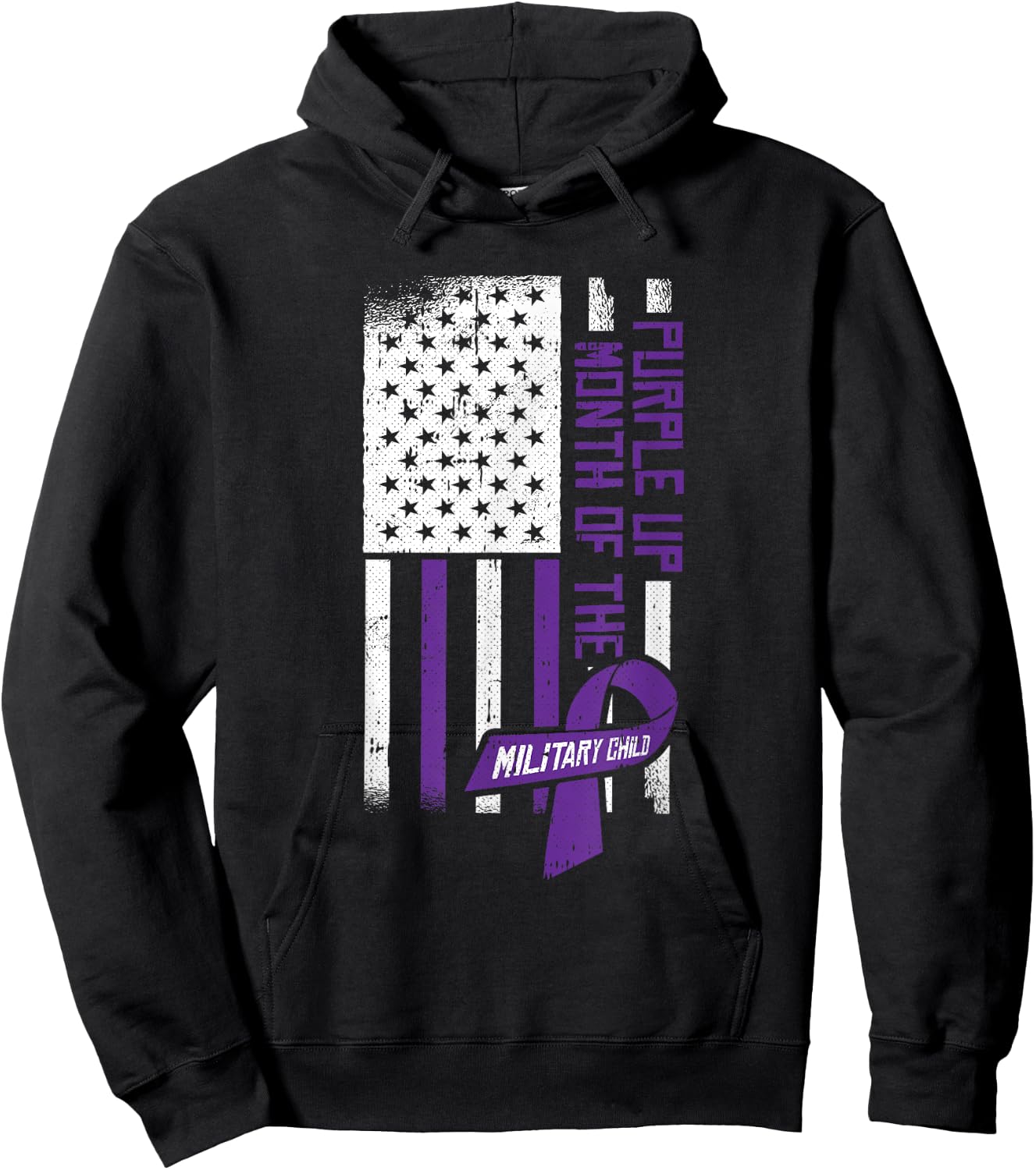 Purple Up Month Of The Military Child American Flag Kids Hoodie - Hoodie | Black