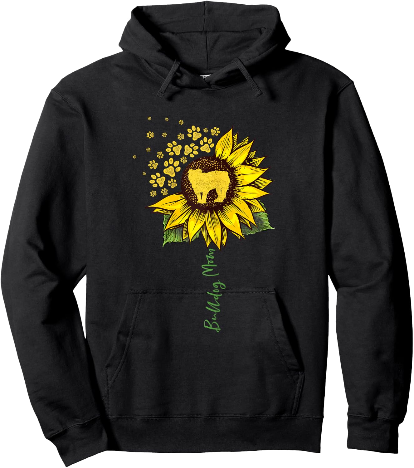 Bulldog Mom Sunflower English Bulldog Lover Gifts Dog Mama Hoodie - Hoodie | Black