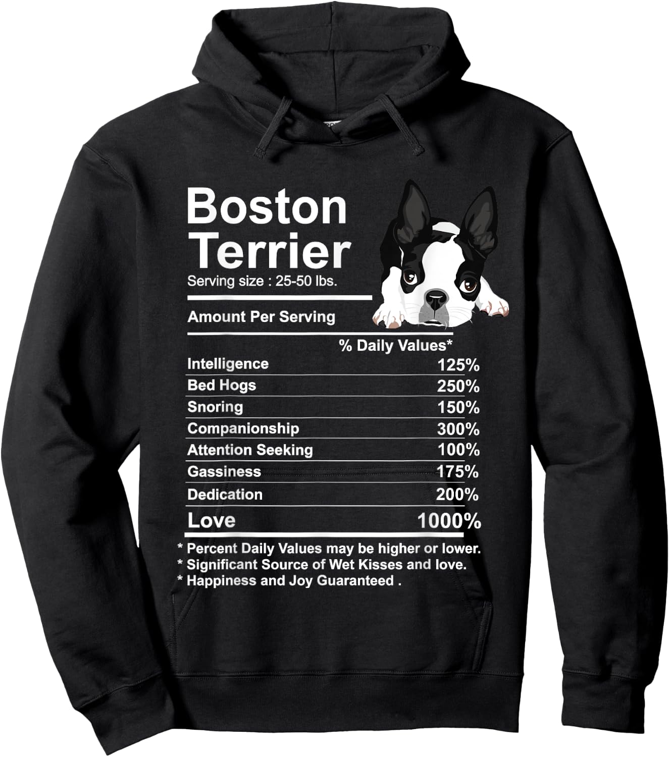 Funny Boston Terrier Facts Nutrition Gift Boston Terrier mom Hoodie - Hoodie | Black
